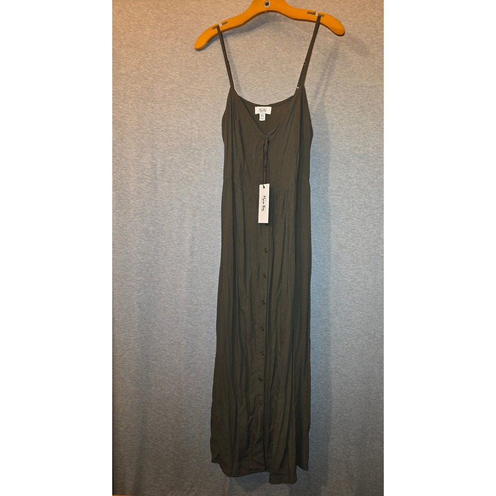 Myra Bag Olive Green Button Down Rayon Maxi Dress Womens Large Sleeveless Boho